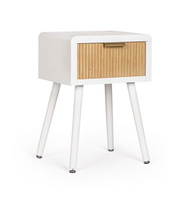 Nachttisch Charley aus Paulowniaholz, modern mit 1 Schublade, weiß natur, Bizzotto De