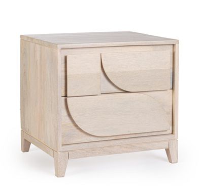Nachttisch Archita aus Mangoholz, klassisch, Natur, mit 2 Schubladen, Bizzotto, 47x40