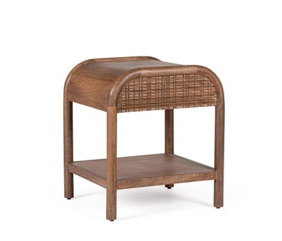 Nachttisch Sanat aus Mangoholz, handgefertigte Schnitzereien, Retro Chic, braun,