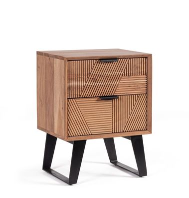 Nachttisch Isar aus Akazienholz, handgefertigte Front, klassischer Stil, natur, 2 Sch