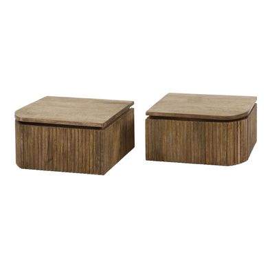 Nachttisch-Set Vagula aus Mangoholz, modern und schwebend, Natur, mit Schublade, Well
