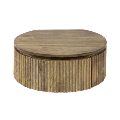 Nachttisch Vagula aus massivem Mangoholz, rundes Wellen Design, Natur, schwebend mit