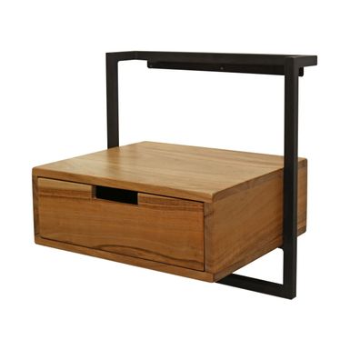 Nachttisch Akazienholz massiv, modernes Loft Design, Natur, mit Schublade und