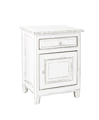 Nachttisch Colette aus Mangoholz, klassisch, Weiß, links angeschlagen, 50x40x65 cm