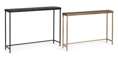 Konsole Samir 2er-Set aus Metall und Glas, modern, schwarz gold, vielseitig für