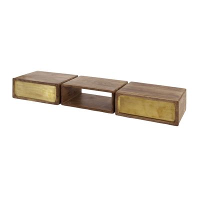 Konsole Latona aus massivem Mangoholz, modernes Schwebedesign, natur gold, mit