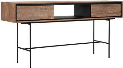 Konsole Metropole aus Teak und Metall, Industrial Stil, natur, mit 2 Schubladen und 1