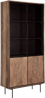 Vitrine Metropole aus Teakholz, Industrial Design mit Metallgestell, natur