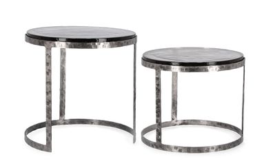 Beistelltisch Zayla 2er-Set Metall und Glas, modern rund, silber, handgefertigte