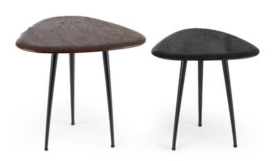Couchtisch Mayo 2er-Set aus Mangoholz, modern, organische Form, schwarz braun,