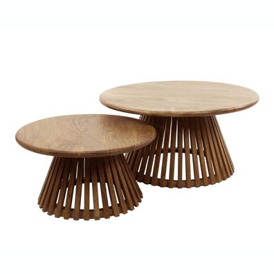 Couchtisch 2er-Set aus massivem Mangoholz, modernes Design, Braun, (Gr. 60x60x32 cm)