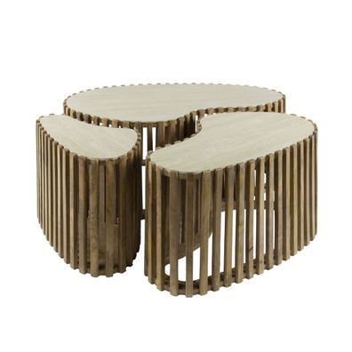 Couchtisch 3er-Set Tratin aus massivem Mangoholz, skandinavisches Design,