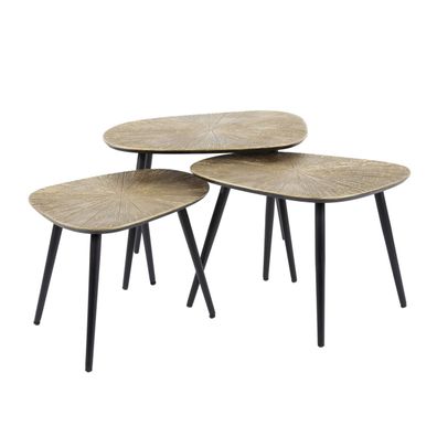 Couchtisch 3er-Set Taroya aus Metall, modern mit Strahlenstruktur, viereckig in