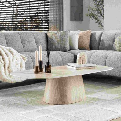 Couchtisch Orten mit ovaler Keramikplatte in Travertinoptik, 135 cm