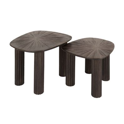 Couchtisch Foray 2er-Set Teakholz massiv, modernes Design, viereckig, braun,