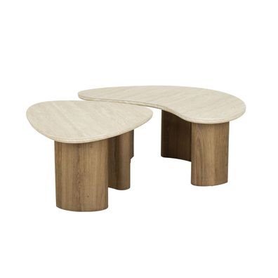 Couchtisch Joradis 2er-Set, Keramik Travertin-Optik, modern organisch, beige