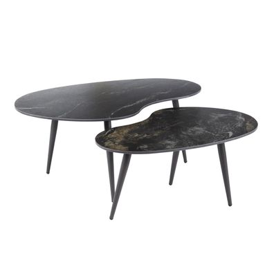 Couchtisch 2er-Set schwarze Keramik, organisches Design, Mid-Century Stil,