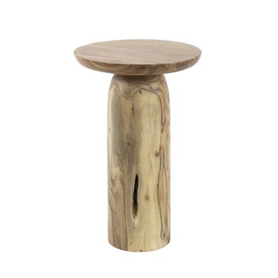 Beistelltisch Zylindi aus massivem Akazienholz, modern rund, Natur, (Gr. 35x35x55 cm)