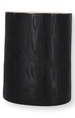 Beistelltisch Block rund, Kernesche massiv, modern, Schwarz, Höhe 38 cm, Unikat