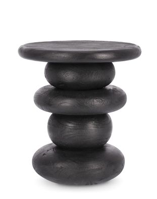 Couchtisch Lopez aus Mangoholz, modern rundes Design, schwarz, stabiles