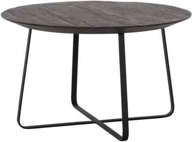 Couchtisch Neptunes aus Teakholz, modern und industriell, rund, schwarz, Ø 60 cm