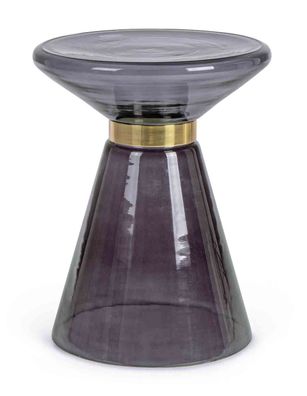 Beistelltisch Azmin aus Glas, rundes Design mit Mittelfuß, modern, grau und