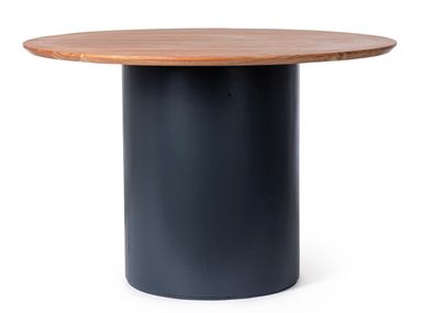 Esstisch Ojas aus Akazienholz, modern rundes Design, Dunkelblau Natur, Ø 115 cm,