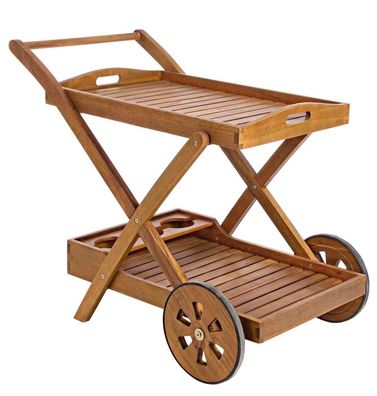 Servierwagen Noemi aus Akazienholz, klassisch, geölt, mit Rädern und