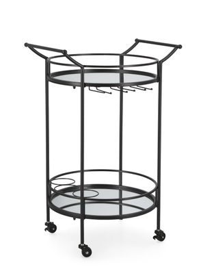 Servierwagen Isaac aus Metall, klassisch rundes Design, schwarz, mit Rollen, für