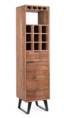 Barschrank Isar aus Akazienholz, klassisch handgefertigt, natur, 180 cm hoch, mit Sch