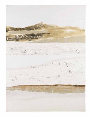 Bild Village aus Kiefernholz und Leinwand, modern, Hochformat, weiß-gold, 90x120