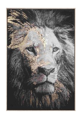 Bild Golden Lion aus Leinwand und MDF, modern, grau gold, Hochformat 82x122 cm