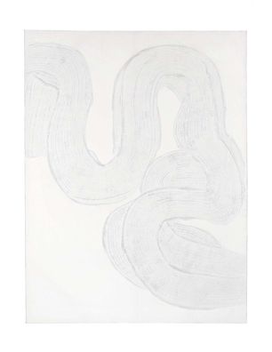 Bild Snake aus Kiefernholz und Leinwand, modern, weiß, Hochformat 90x120 cm