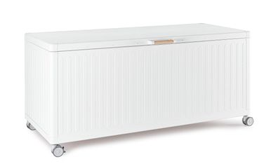 Gartentruhe Ocean aus Aluminium, modern, weiß, pflegeleicht mit Gaskolben und