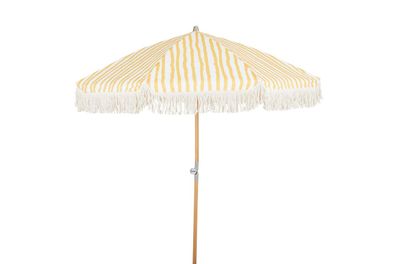 Sonnenschirm Gatsby von Brafab aus Polycotton und Buchenholz, rund, Gelb Weiß,