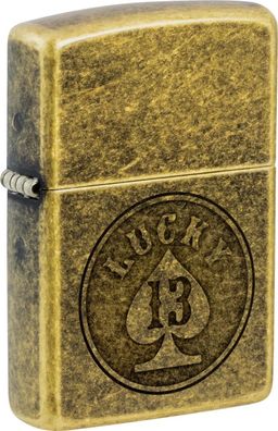 Zippo Benzinfeuerzeug, Lucky13, antik Messing, Gold