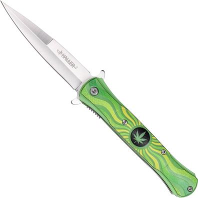 Stiletto mit Cannabis-Blatt Motiv in Grün Glow in the Dark