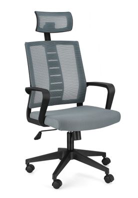 Bürostuhl Roman mit Kopfstütze, Stoff und Netz, modern und ergonomisch, grau,