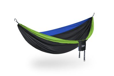 ENO DoubleNest leichte dreifarbige Hängematte schwarz mit gelben und blauem Ran