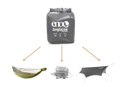 ENO JungleLink Hängematten Set mit Tarp, Moskitonetz und Helios Baumgurten Häng