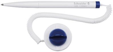 Schneider Kugelschreiber Klick-Fix-Pen blau, mit Teleschnur an Klemmbacken