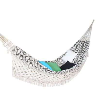 MacaMex Brasil Deluxe Jacquard Terra-Doppel Hängematte Baumwolle beige mit Macr