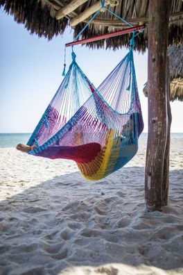 MacaMex Mexikanischer Netz-Hängesessel Deluxe - Multicolor Baumwolle Hängestuhl