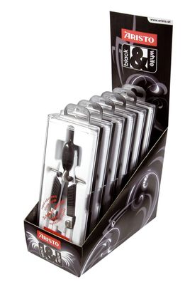 Aristo TopLine Schnellverstellzirkel, schwarz/weiß, 2 Gelenke, Minen