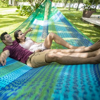 MacaMex Mexikanische Netzhängematte Family plus Mare blau-grün Hängematte