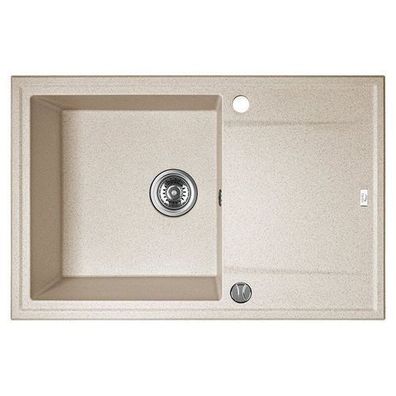 Granitspüle Einzelbecken MEGALO 50x78 Beige mit langer Abtropffläche | Siphon im SET!
