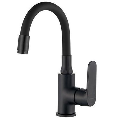 Waschtischarmatur Wasserhahn Hoch DIMA Mischbatterie in Schwarz mit flexiblen Auslauf
