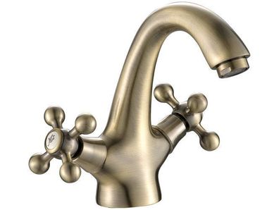 Waschtischarmatur Wasserhahn Kleine STILO Mischbatterie Antik Messing + Click-Clack