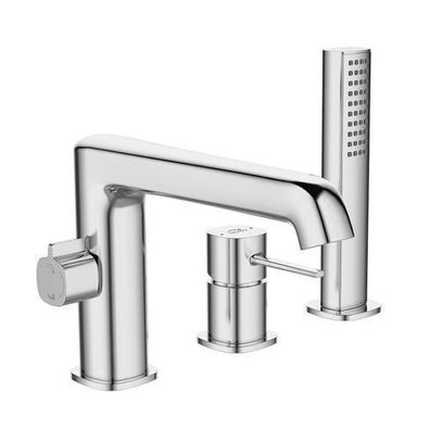 Badewannenarmatur Wasserhahn 3-Loch POLA Wannenarmatur für Badezimmer in Silber