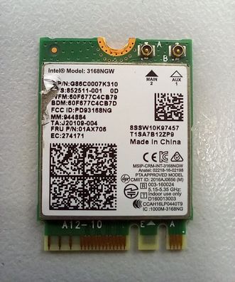 Intel 3168NGW für HP 17-AKOxx WLAN Karte WiFi 01AX706